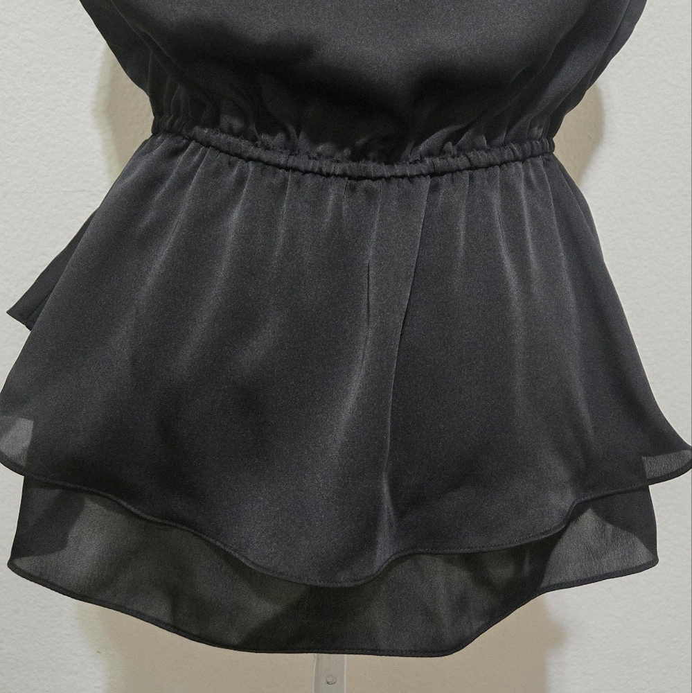 CYNTHIA STEFFE Hanna Black Ruffle Blouse Drawstring Waist Sleeveless Size Medium - Picture 8 of 14